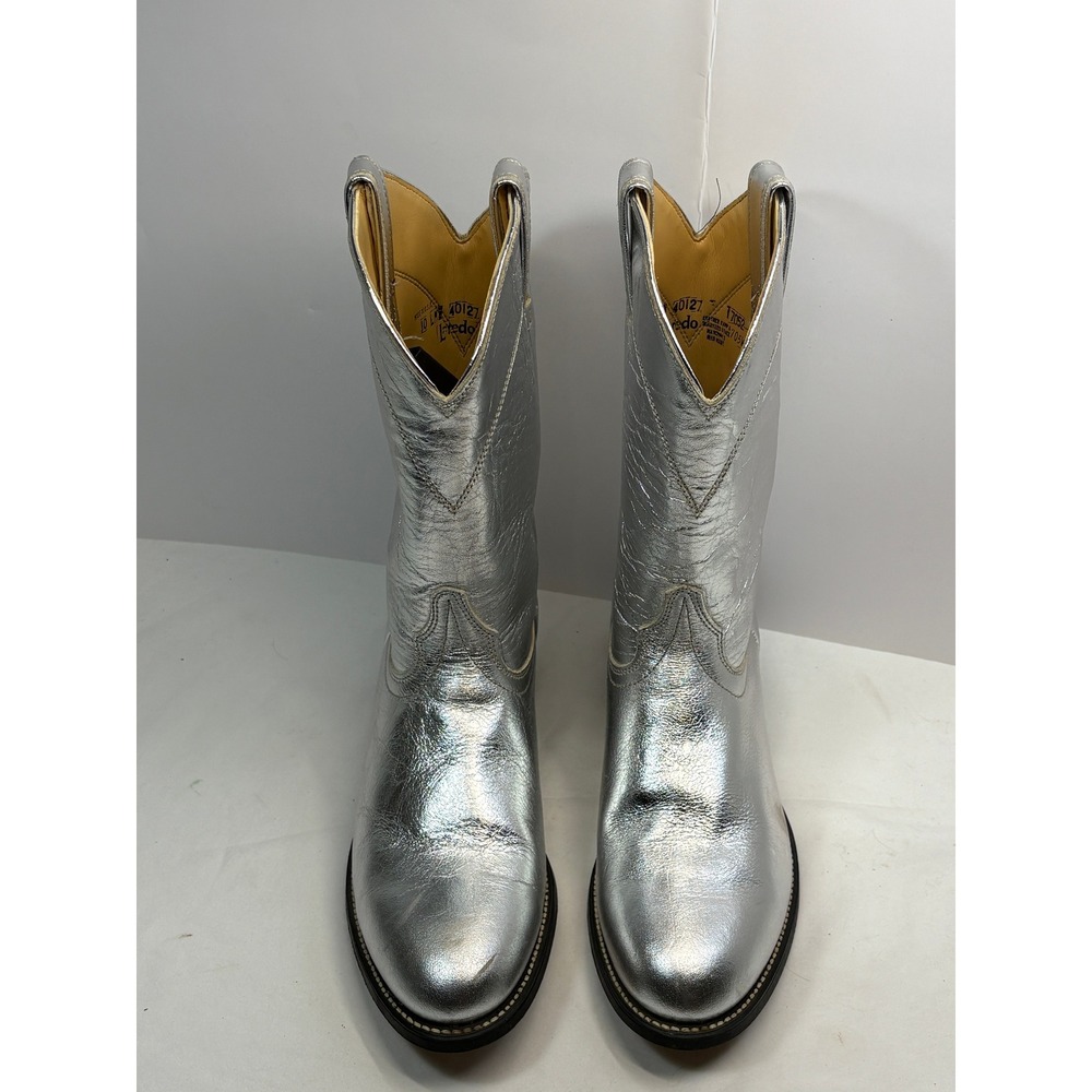 Laredo Silver Metallic Cowboy Boots Ropers Womens 10 M Western VTG Made in USA